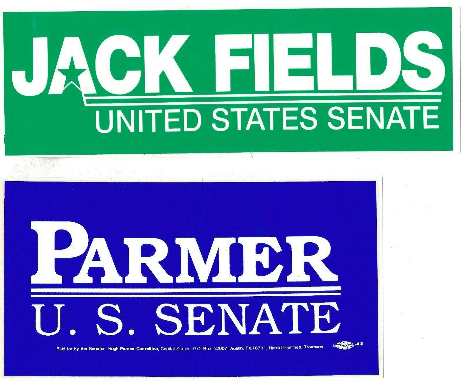 1990 Parmer Us Senate & 1993 Fields Us Senate Bumper Stickers Texas Tx